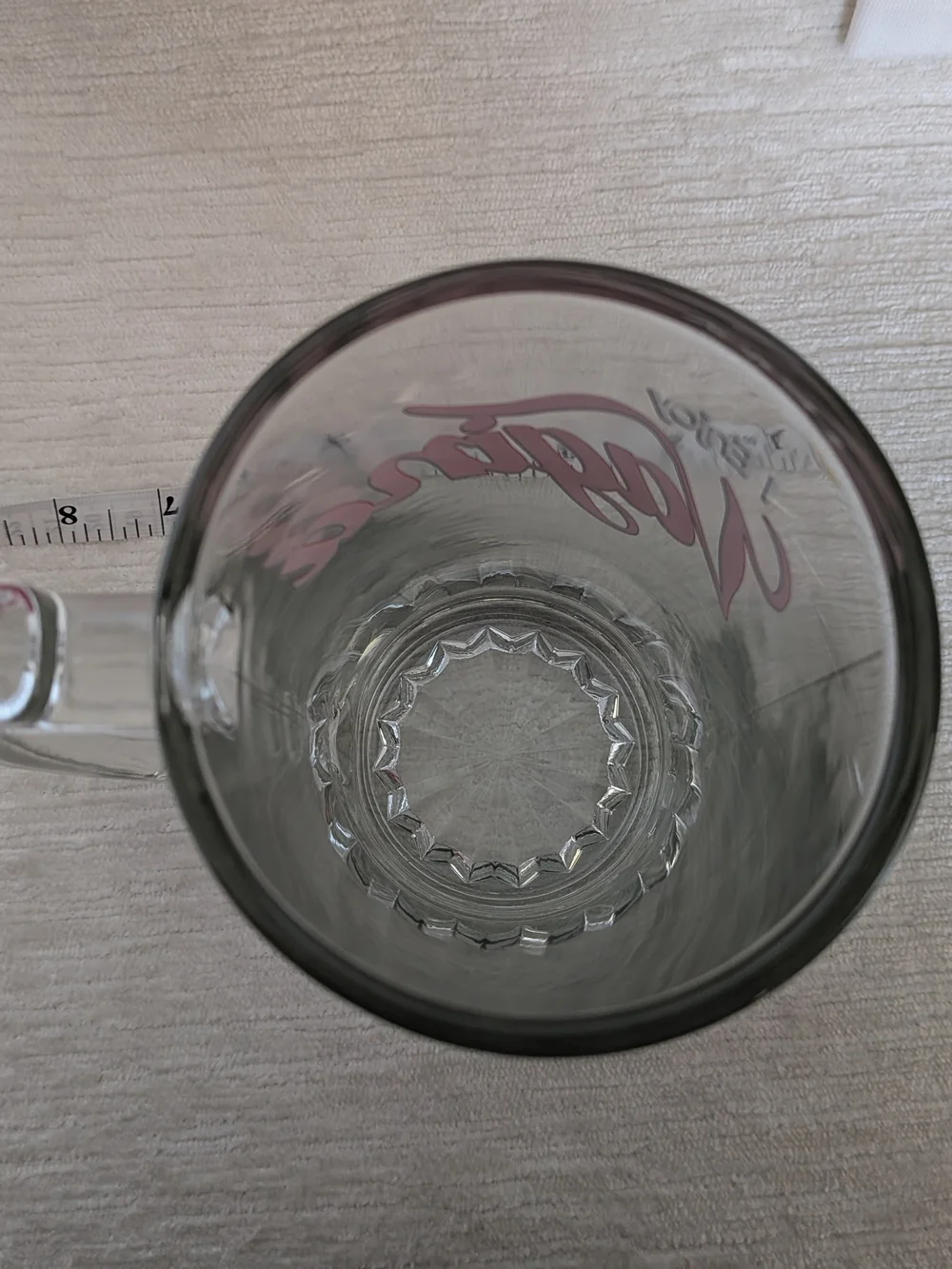 Clear Glass Beer Mug with Red Script Writing Gag Gift Theme Heavy Item 28 Oz